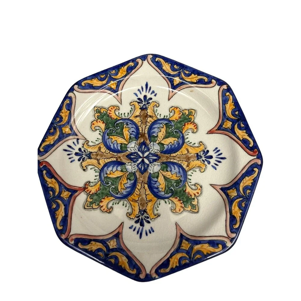 Vintage I. Godinger & Co. Hand Painted Plates Ceramic Floral Mediterranean Set 5